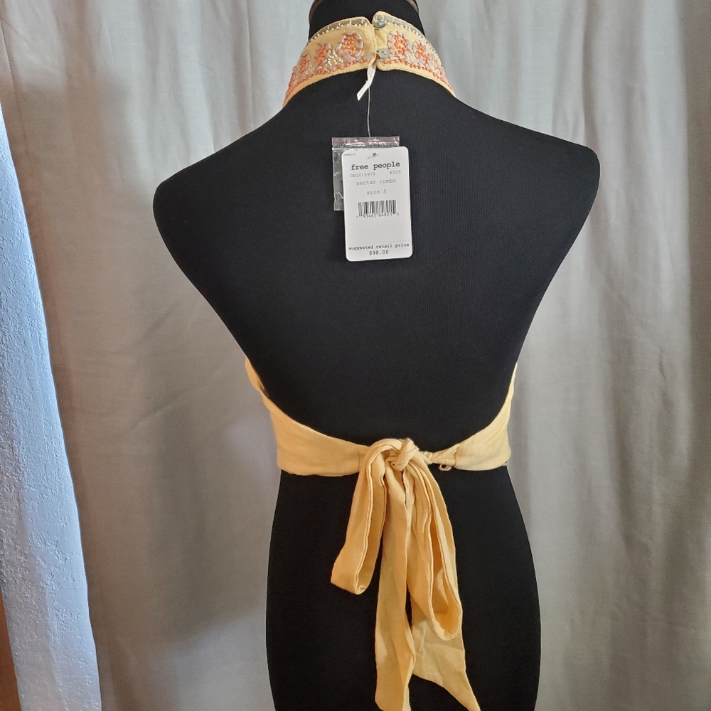 HPx2 🎉 Embroidered Free People Halter Yellow - Picture 2 of 6